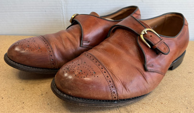 Men's Walnut Tan Allen Edmonds Hillsboro Monk Strap 10.5 EEE Vintage