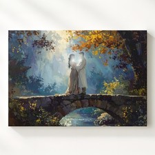 Twilight Romance Forest Canvasenchanted Couple On Stone Bridge Wall Art