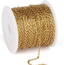 33FT 1.5mm Gold Plated Rolo Cable Chain Bulk for Jewelry Making, Stainless Steel