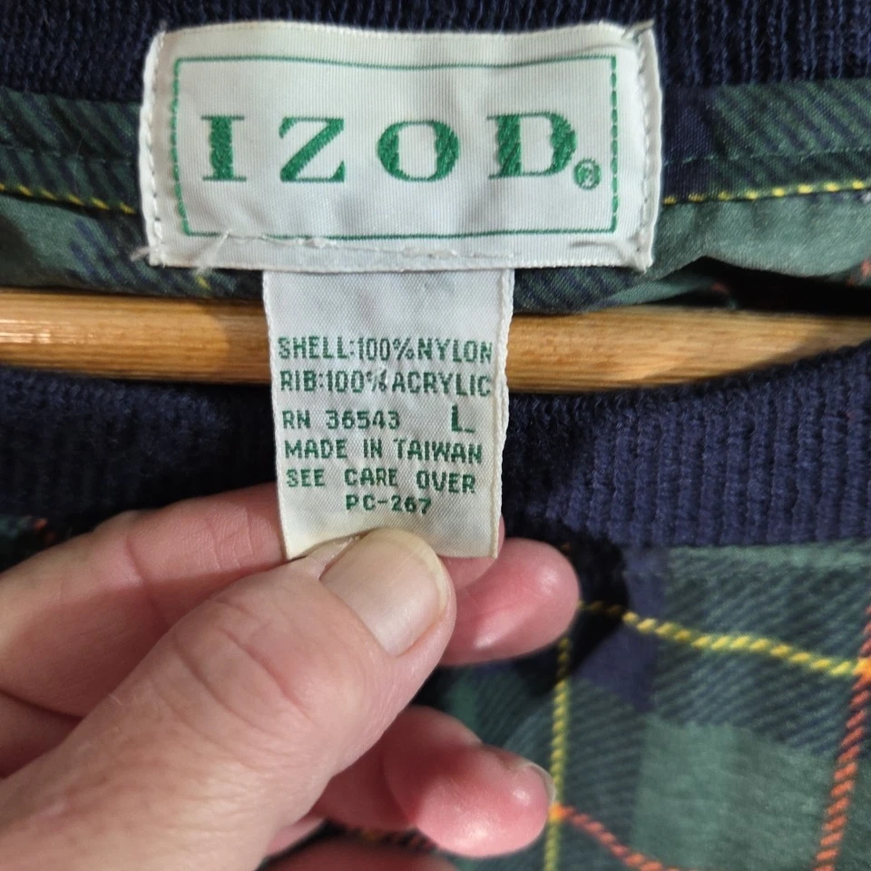 Chaqueta cortavientos suéter Izod de colección para hombre grande L a cuadros cuello en V golf empacable años 90 Foto 3 de 4