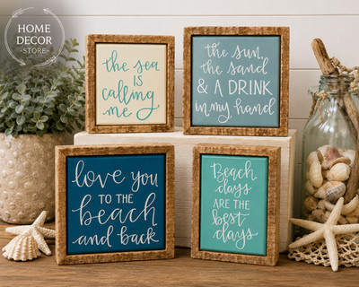 Primitives by Kathy Beach Theme MINI Box Sign Set 4 House Tier Tray Decor Rustic