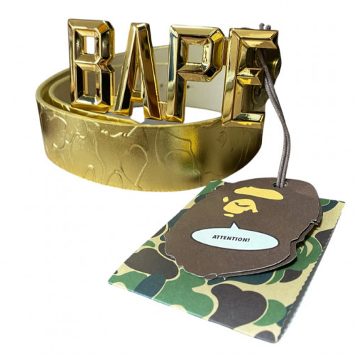 BAPE LOGO embossed gold leather belt New and unused fashion