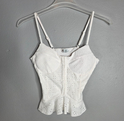 Rue 21 White Eyelet Cami Cropped Tank Top - Size Small - Sleeveless