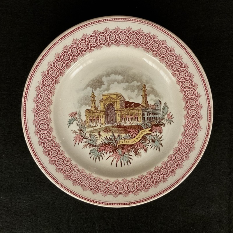 Columbian World’s Fair 1892 ceramic plate souvenir. Glazed ceramic 8 3/4” dia.