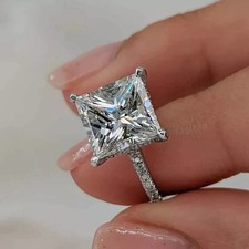 3.50 TCW Princess Cut Moissanite Hidden Halo Engagement Ring 925 Sterling Silver