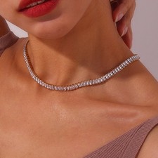 20Ctw Emerald Cut Lab Created Diamond Tennis Necklace 14K Yellow Gold Plated