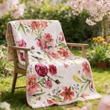 Spring Floral Throw Blanket Pink Watercolor Flower Soft Cozy 50x60 Inch
