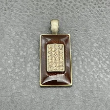Lia Sophia Rectangle Pendant Brown Enamel Pave Rhinestone Two-Tone Large Charm