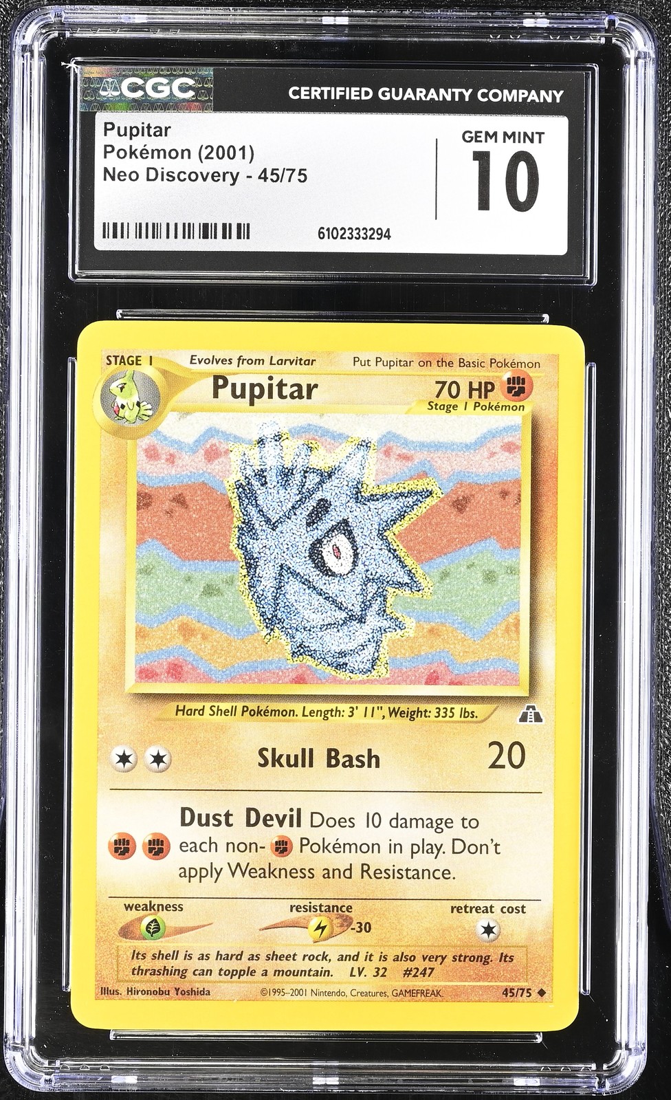 2001 Neo Discovery Pokemon Pupitar CGC 10 45/75
