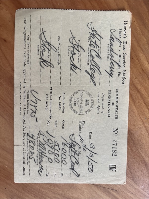 Commonwealth Of Pennsylvania Coal Recipt