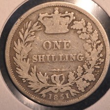Shilling 1851 Victoria Young Head .925 Silver RARE Date (T116)