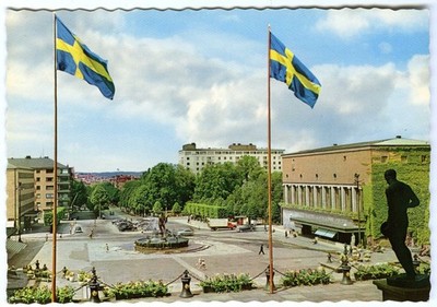 1960er schwedische Postkarte - Stadttheater & Park Avenue Hotel Göteborg - unbespielt