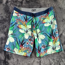 Hurley Mens Floral Board Shorts Blue Tropical Hibiscus Surf Swim Trunks Size 36