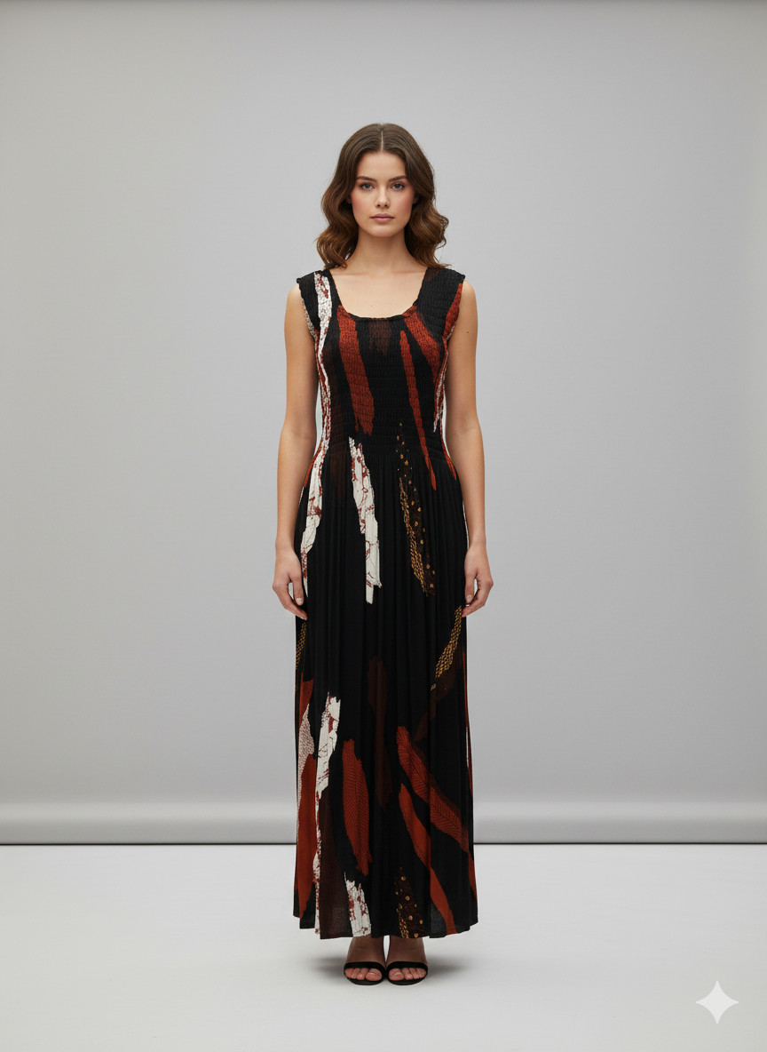 Maxi vestido elástico para mujer talla grande con estampado abstracto curvo hasta UK TALLA 22 P24