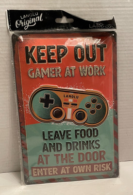 Lanolu Keep Out Gamer at Work Enter at Own Risk 12'' X8'' Curved Metal Tin sign