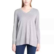 DKNY Jeans Ladies' Viscose Blend V-Neck Sweater Color Heather Grey Size Small