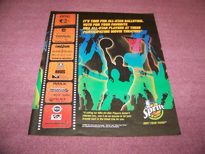 Sprite NBA All-Star Voting Original Print Ad From Magazine 2000