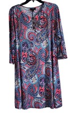 MSK Women's Sz M 3 Ring Pink Blue Paisley Print Dress