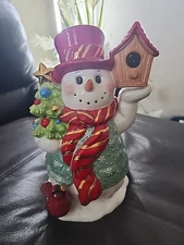 Christopher Radko 13" Snowman Cookie Jar Bird House Chirpy and Chilly