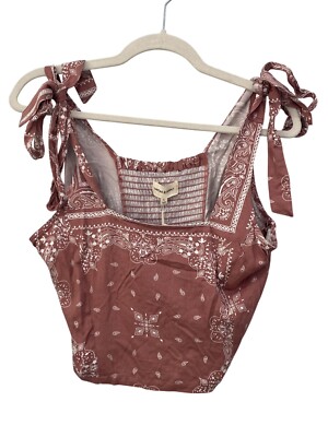 Thread and Supply Bandana Print Crop Top Size Large Tie Strap Mauve Paisley NEW