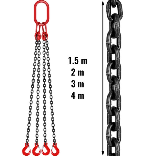 VEVOR 2m/3m/4m Lifting Chain Sling Heavy Duty w/4 Legs G80 8mm Steel ...