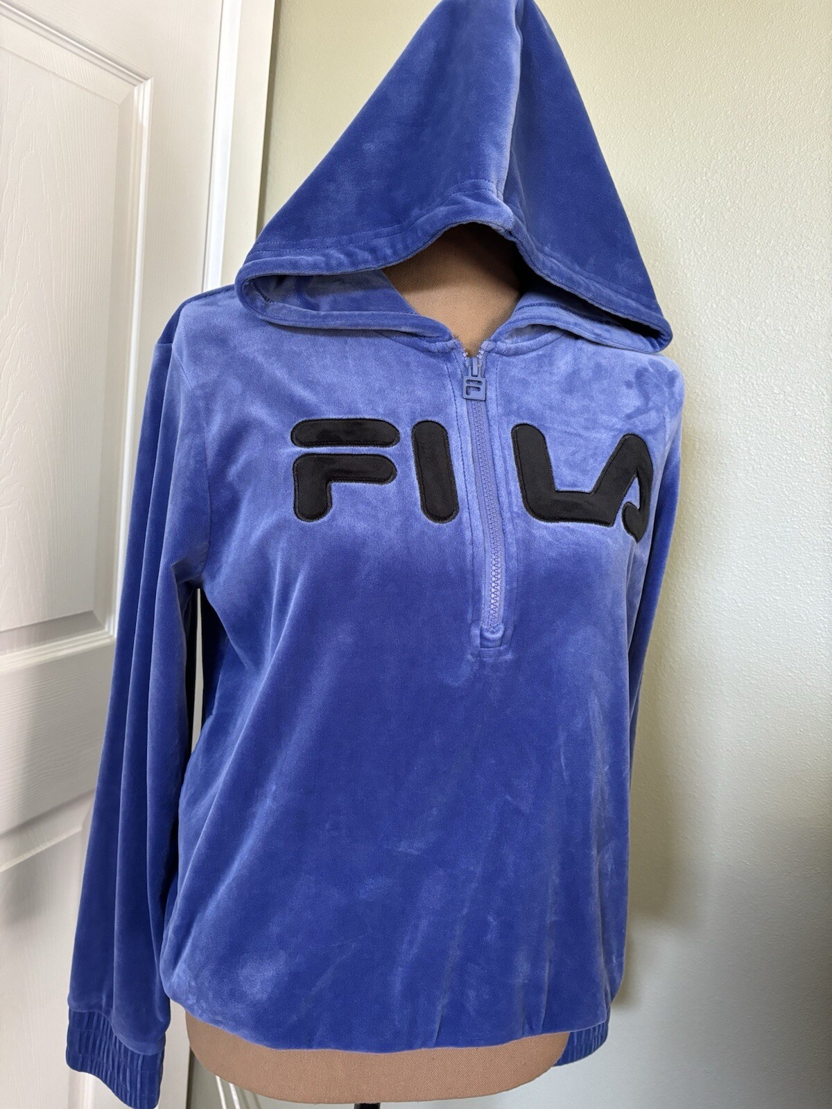 Felpa Fila Donna M Blu Velluto Felpa con Felpa Quarto Cerniera Stretch Athleticore