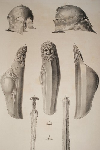 ATHENES CASQUE CNEMIDE GLAIVE ANTIQUE  ROCKSTUHL 1835 GRAVURE RUSSIE ARMES R3508 - Bild 1 von 7