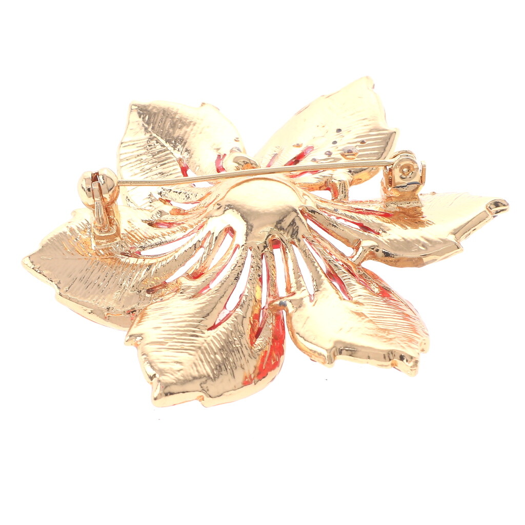 HEページ Gold Tone Metal Crystal Rhinestone Flower Brooch P1469-RED | eBay