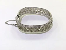 Beautiful Napier Rhinestone Cuff Bangle Bracelet with Safety Chain