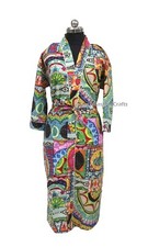 Multi Colorful Cotton Kimono Robe Indian Handmade Screen Printed Fabric Kimono