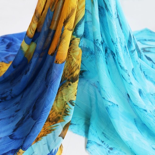 1 meter X 1.48 meter Shading Chiffon Fabric Beach Dress Material Feather Pattern - Picture 2 of 6