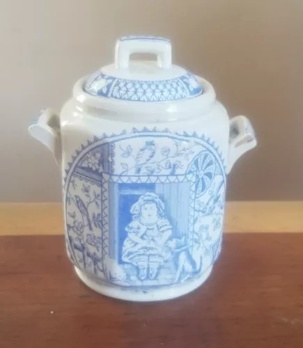Antique Staffordshire Blue Little Mae Childs Sugar Jar Charles Allerton 1880s