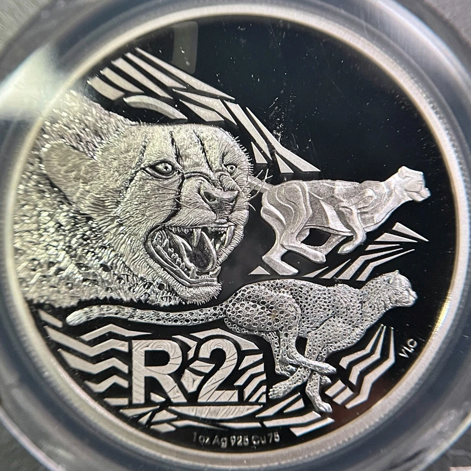 SOUTH AFRICA. 2016, 2 Rand, Silver- PCGS PR70 - Top Pop 🥇 Cheetah, RARE - Image 3 of 4