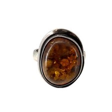 Vintage Sterling Silver Southwestern Solid 925 Oval Baltic Amber Gemstone Ring