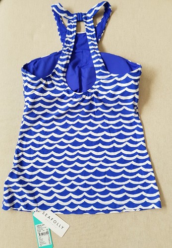 NEW! Seafolly Women Tidal Wave High Neck Singlet, US Size 6, BLUE RAY - Picture 2 of 6