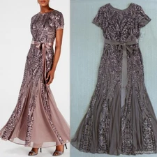 NWT R & M Richards Sequin-Embellished Pleated  Godet Gown size 6 MOCHA
