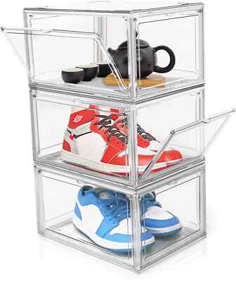 Stackable Double Door Acrylic Shoe and Sneaker Storage Organizer (Clear)