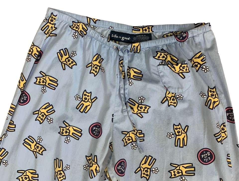 Life is Good Pajama Pants Women's XL Light Blue 100 Cotton Dog Pattern