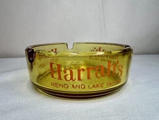 Amber Glass Ashtray Harrah's Casino Reno Lake Tahoe Vintage Advertising Amber