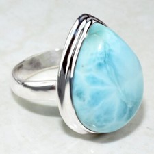 Unique Blue Larimar Gemstone Ring,Sterling Silver Gift for Her, Lucky Stone Ring