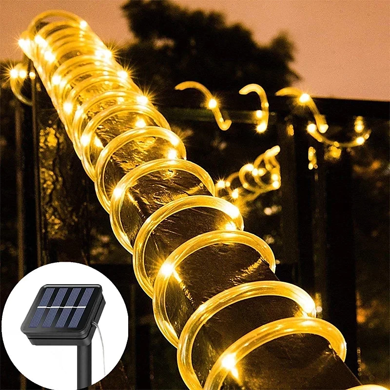 Solar Powered 20m LED Rope Light 8 Functions Christmas Animated