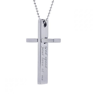 Stainless Steel ''God speed your Love it me'' Cross Pendant, Free Bead Ball Chain