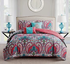 VCNY Home Soft Microfiber Paisley Reversible 5 Pc Duvet Cover Set, Full/Queen