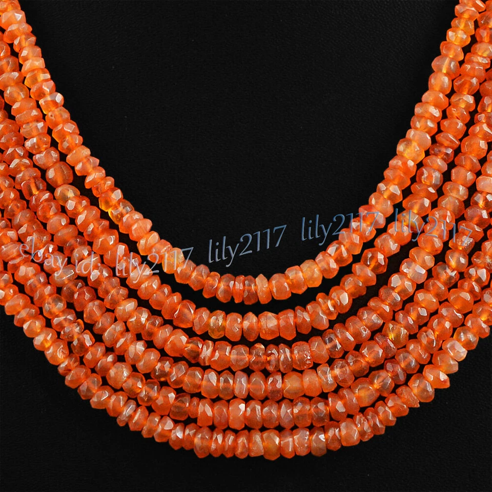 НАТУРАЛЬНЫЙ 6 РЯДОВ 2 x 4 мм граненый богатый оранжевый сердолик нефрит бисер ожерелье 17-22'' - Изображение 4 из 4