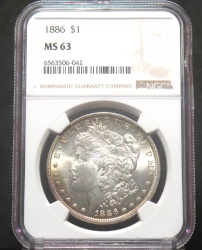 1886 U.S.Morgan Silver Dollar $1 NGC MS63 90%Silver Nicely Toned Freshly Slabbed