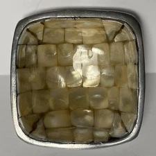 JULIA KNIGHT Trinket Dish Mother of Pearl Bowl Small 3.75” Square Shells Signed