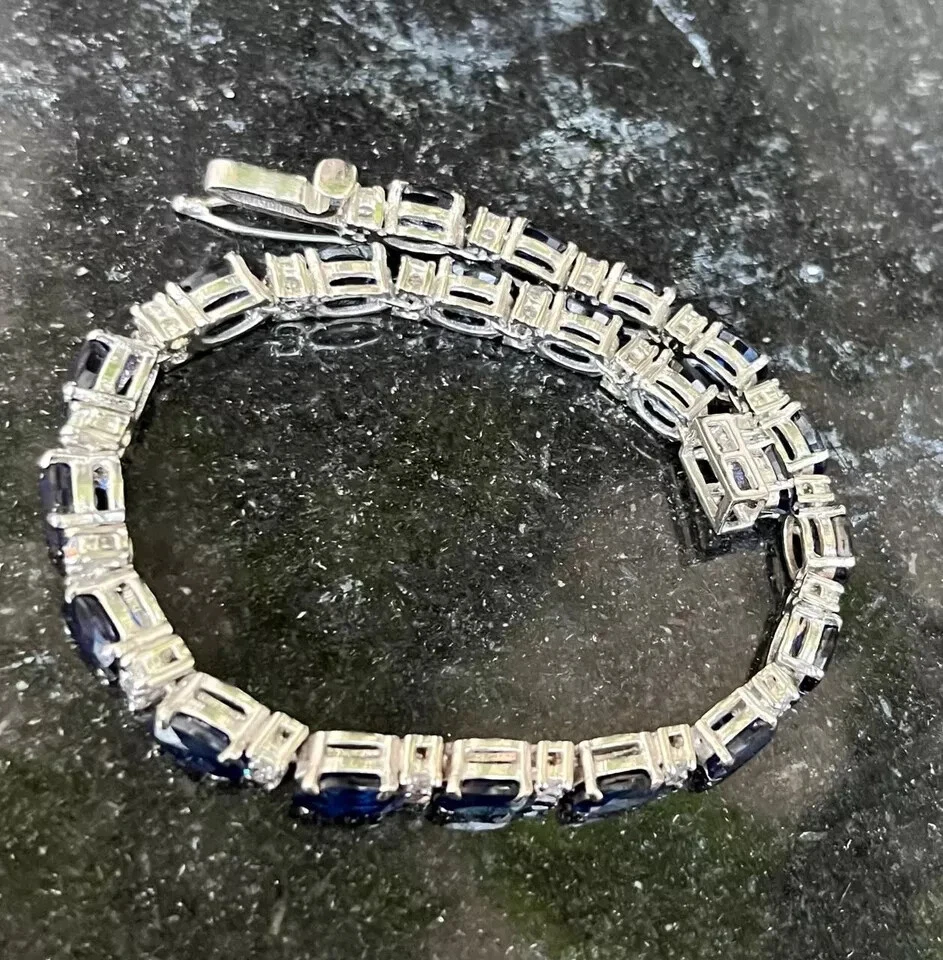 Brazalete tenis diamante zafiro natural corte ovalado 14 quilates oro blanco 14 quilates 7,0 - 7,5" Foto 2 de 4