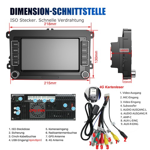 Für VW GOLF 5 6 Touran Polo Carplay Android 14 7" Autoradio 6+128G 4G GPS DSP AM - Bild 17 von 18