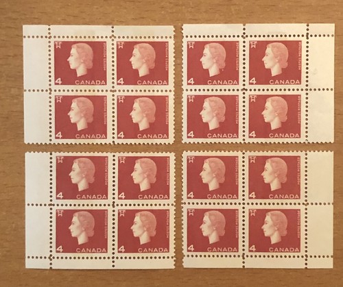 Stamps Canada Sc404p 4c car QE Cameo Mint corner blocks , see detail. - Picture 3 of 4