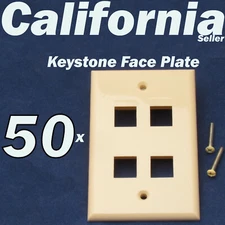50 Faceplate 4 Port Keystone Jack RJ45 CAT5 CAT5e CAT6 Network Wall Plate Ivory